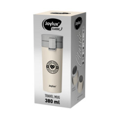 Термокружка 380 мл JOYLUX (ДЖОЙЛЮКС) CLASSIC COFFEE, нержавеющая сталь SUS304, бежевый с принтом, 700273