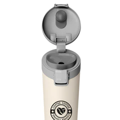 Термокружка 380 мл JOYLUX (ДЖОЙЛЮКС) CLASSIC COFFEE, нержавеющая сталь SUS304, бежевый с принтом, 700273