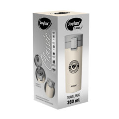 Термокружка 380 мл JOYLUX (ДЖОЙЛЮКС) CLASSIC COFFEE, нержавеющая сталь SUS304, бежевый с принтом, 700273