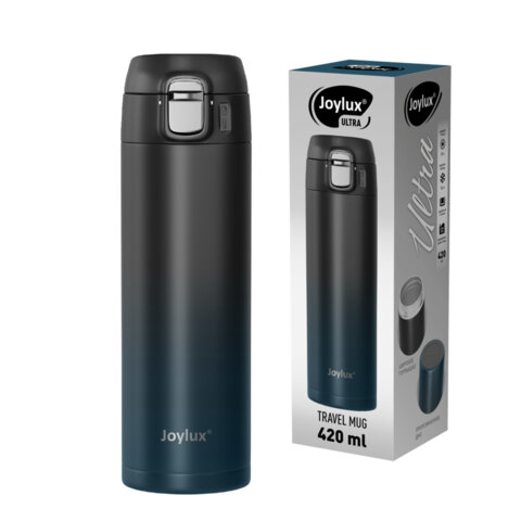 Термокружка 420 мл JOYLUX (ДЖОЙЛЮКС) ULTRA GRADIENT, нержавеющая сталь SUS304, черный/синий, 700275