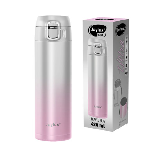 Термокружка 420мл JOYLUX ULTRA GRADIENT, нержавеющая сталь SUS304, белый/розовый, 700276