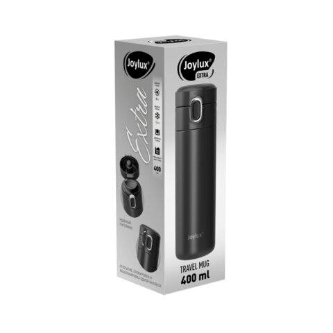 Термокружка 400мл JOYLUX EXTRA STYLE, нержавеющая сталь SUS304, черный матовый, 700280