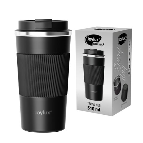 Термокружка 510мл JOYLUX EVERY DAY, нерж. сталь SUS304, силиконовый рукав, черный матовый, 700292
