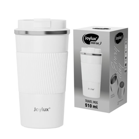 Термокружка 510мл JOYLUX EVERY DAY, нерж. сталь SUS304, силиконовый рукав, белый матовый, 700293