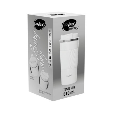 Термокружка 510мл JOYLUX EVERY DAY, нерж. сталь SUS304, силиконовый рукав, белый матовый, 700293