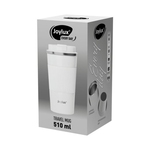 Термокружка 510мл JOYLUX EVERY DAY, нерж. сталь SUS304, силиконовый рукав, белый матовый, 700293