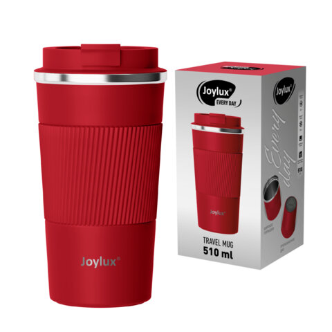 Термокружка 510мл JOYLUX EVERY DAY, нерж. сталь SUS304, силиконовый рукав, красный матовый, 700294