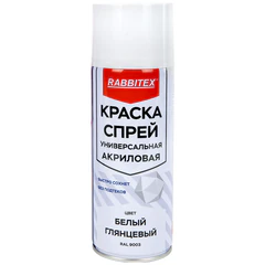 Краска-спрей акриловая универсальная белая глянцевая RAL 9003, 520 мл, нетто-вес 265 грамм, RABBITEX (РАББИТЕКС), 700303