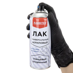 Лак-спрей акриловый универсальный глянцевый 520 мл, нетто-вес 265 грамм, RABBITEX (РАББИТЕКС), 700304