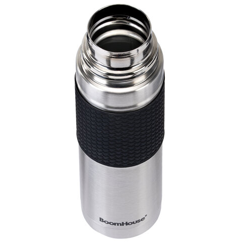Термос 0,5л, BOOMHOUSE CLASSIC, нерж. сталь SUS304, черный силиконовый рукав, крышка/кружка, 700307