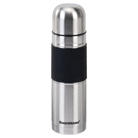 Термос 0,5л, BOOMHOUSE CLASSIC, нерж. сталь SUS304, черный силиконовый рукав, крышка/кружка, 700307