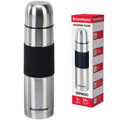 Термос 1 л, BOOMHOUSE (БУМХАУС) CLASSIC, нержавеющая сталь SUS304, черный силиконовый рукав, крышка/<wbr/>кружка, 700308