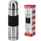 Термос 1 л, BOOMHOUSE (БУМХАУС) CLASSIC, нержавеющая сталь SUS304, черный силиконовый рукав, крышка/кружка, 700308