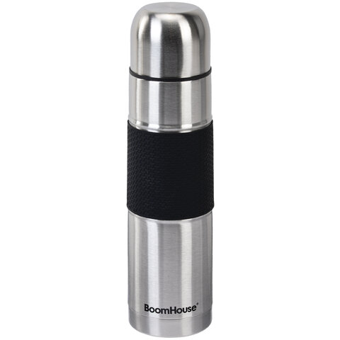 Термос 1л, BOOMHOUSE CLASSIC, нерж. сталь SUS304, черный силиконовый рукав, крышка/кружка, 700308