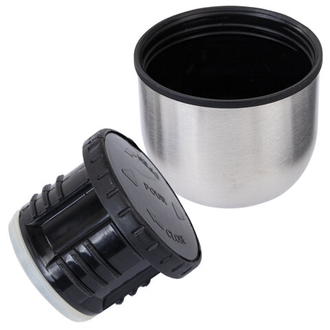 Термос 1л, BOOMHOUSE CLASSIC, нерж. сталь SUS304, черный силиконовый рукав, крышка/кружка, 700308