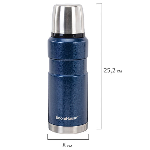 Термос 0,6л, BOOMHOUSE DARKBLUE, нерж. сталь SUS304, молотковая эмаль, крышка/кружка, синий, 700309