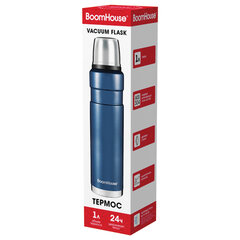 Термос 1 л, BOOMHOUSE (БУМХАУС) DARKBLUE, нержавеющая сталь SUS304, молотковая эмаль, крышка/<wbr/>кружка, синий, 700310