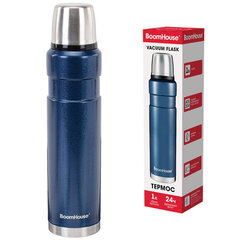 Термос 1 л, BOOMHOUSE (БУМХАУС) DARKBLUE, нержавеющая сталь SUS304, молотковая эмаль, крышка/<wbr/>кружка, синий, 700310