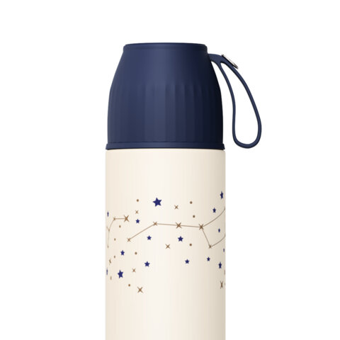 Термос 0,4л JOYLUX ULTRA, нерж. сталь SUS304, крышка/кружка + ремешок, звезды, 700311