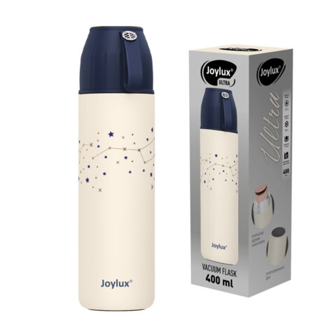 Термос 0,4л JOYLUX ULTRA, нерж. сталь SUS304, крышка/кружка + ремешок, звезды, 700311