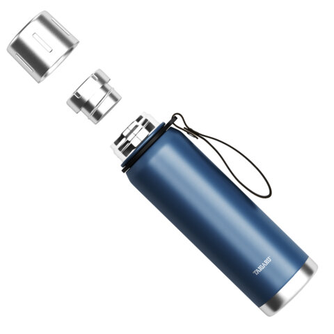 Термос 0,5л TAIGARU CHOICE нерж. сталь SUS316, крышка/кружка, ремешок, синий матовый, 700312
