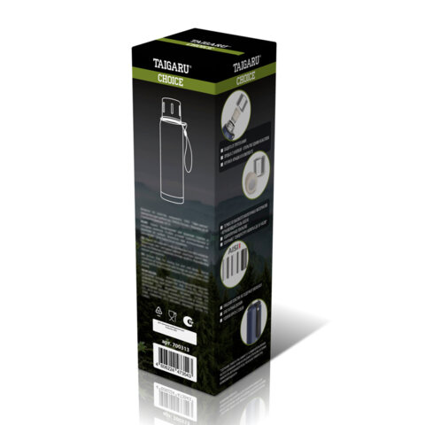 Термос 1,0л TAIGARU CHOICE нерж. сталь SUS316, крышка/кружка, ремешок, синий матовый, 700313