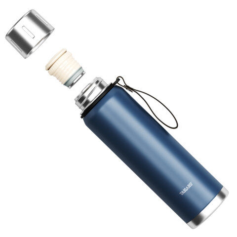 Термос 1,0л TAIGARU CHOICE нерж. сталь SUS316, крышка/кружка, ремешок, синий матовый, 700313
