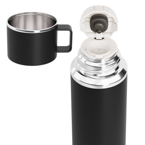 Термос 0,75л JOYLUX ULTRA, нерж. сталь SUS316, крышка/кружка, питейник, сито, черный матовый, 700314