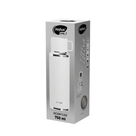 Термос 0,75л JOYLUX ULTRA, нерж. сталь SUS316, крышка/кружка, питейник, сито, белый матовый, 700315