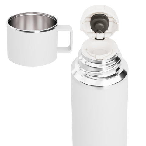 Термос 0,75л JOYLUX ULTRA, нерж. сталь SUS316, крышка/кружка, питейник, сито, белый матовый, 700315