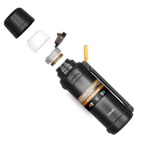 Термос 2,0л TAIGARU EXPEDITION нерж. сталь SUS304, 2 кружки, 2 ручки, ситечко, черный, 700317