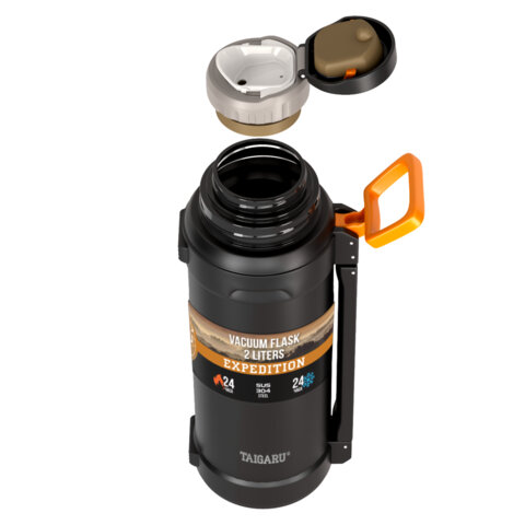 Термос 2,0л TAIGARU EXPEDITION нерж. сталь SUS304, 2 кружки, 2 ручки, ситечко, черный, 700317