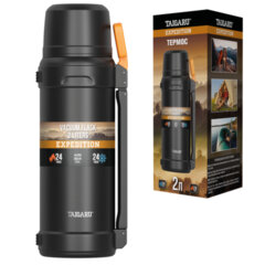 Термос 2 л TAIGARU (ТАЙГАРУ) EXPEDITION, нержавеющая сталь SUS304, 2 кружки, 2 ручки, ситечко, черный, 700317