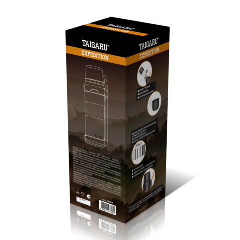 Термос 2,0л TAIGARU EXPEDITION нерж. сталь SUS304, 2 кружки, 2 ручки, ситечко, черный, 700317