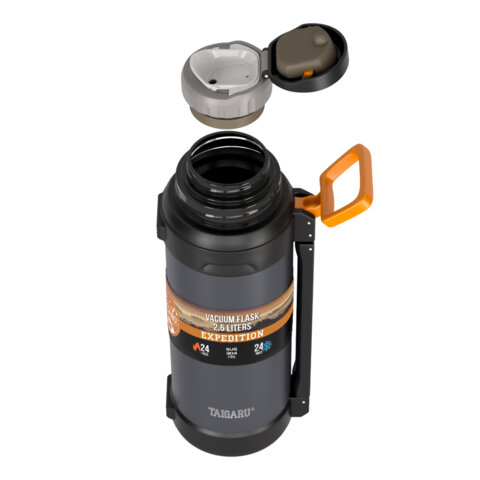 Термос 2,5л TAIGARU EXPEDITION нерж. сталь SUS304, 2 кружки, 2 ручки, ситечко, графитовый, 700318