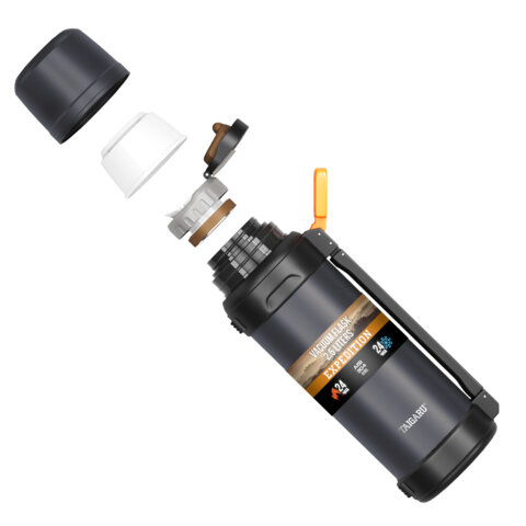 Термос 2,5л TAIGARU EXPEDITION нерж. сталь SUS304, 2 кружки, 2 ручки, ситечко, графитовый, 700318