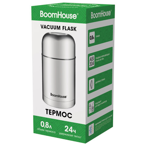 Термос 0,8 л для еды/напитков с широким горлом, BOOMHOUSE (БУМХАУС) WIDE, нержавеющая сталь SUS304, серебристый, 700319 - фото 7