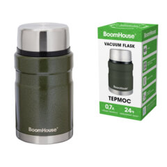 Термос 0,7 л для еды/<wbr/>напитков с широким горлом, BOOMHOUSE (БУМХАУС) RIBBED, нержавеющая сталь SUS304, оливковый, 700321