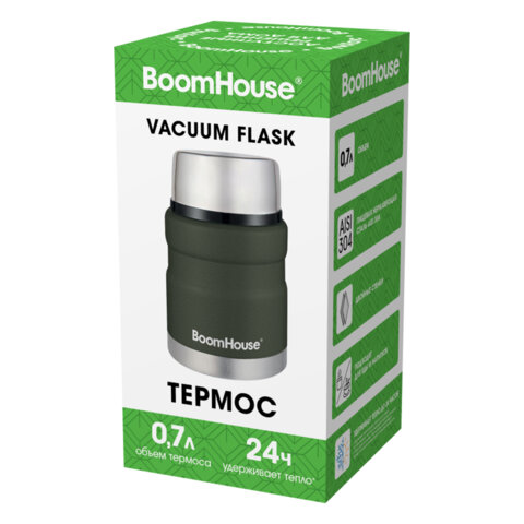 Термос 0,7 л для еды/напитков с широким горлом, BOOMHOUSE (БУМХАУС) RIBBED, нержавеющая сталь SUS304, оливковый, 700321 - фото 7