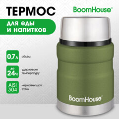 Термос 0,7 л для еды/напитков с широким горлом, BOOMHOUSE (БумХаус) RIBBED, нержавеющая сталь SUS304, оливковый, 700321