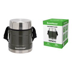 Термос 1 л для еды/<wbr/>напитков с широким горлом, BOOMHOUSE (БУМХАУС) RIBBED, контейнер, нержавеющая сталь SUS304, 700322