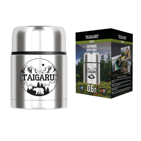 Термос 0,6 л для еды/напитков с широким горлом, нержавеющая сталь SUS304, TAIGARU (ТАЙГАРУ) FOOD, серебристый, 700324