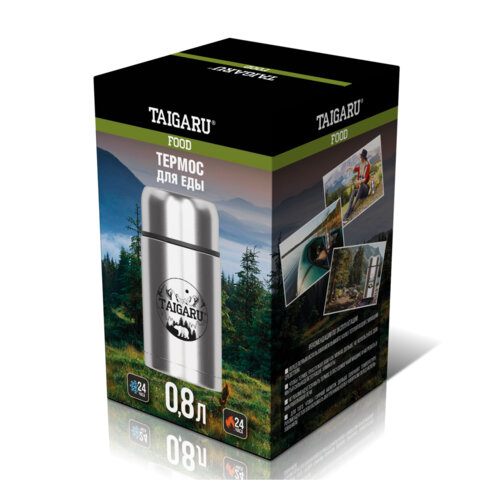 Термос 0,8л для еды/напитков с широким горлом, нерж. сталь SUS304, TAIGARU FOOD, серебристый, 700325