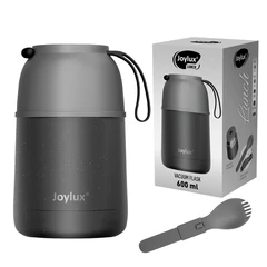 Термос 0,6 л для еды/<wbr/>напитков с широким горлом, JOYLUX (ДЖОЙЛЮКС) LUNCH, нержавеющая сталь SUS304, ложка-вилка, 700326