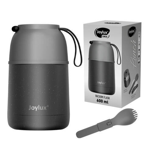 Термос 0,6л для еды/напитков с широким горлом, JOYLUX LUNCH, нерж. сталь SUS304, ложка-вилка, 700326