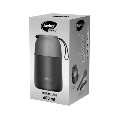Термос 0,6л для еды/напитков с широким горлом, JOYLUX LUNCH, нерж. сталь SUS304, ложка-вилка, 700326