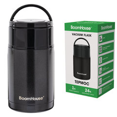 Термос 1 л для еды/<wbr/>напитков с широким горлом, BOOMHOUSE (БУМХАУС) LUNCH, нержавеющая сталь SUS304, черный, 700327