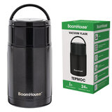 Термос 1 л для еды/напитков с широким горлом, BOOMHOUSE (БУМХАУС) LUNCH, нержавеющая сталь SUS304, черный, 700327