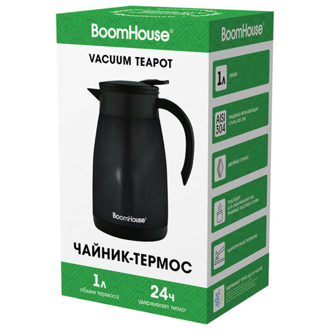 Чайник-термос 1л, BOOMHOUSE COFFEE BREAK, нержавеющая сталь SUS304, черный, ТЕРМОЧАЙНИК, 700328