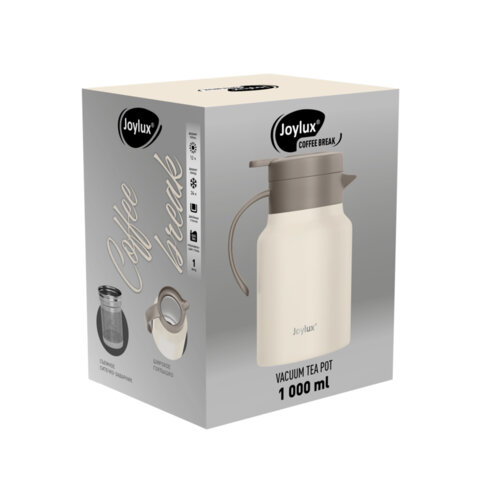 Чайник-термос 1л, JOYLUX COFFEE BREAK, нержавеющая сталь SUS304, заварник/сито, бежевый, 700329